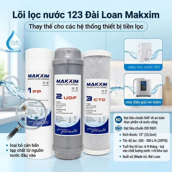 Bộ Lõi Lọc 123 Đài Loan Makxim – Thay Thế Cho Lõi KC Flow Đài Loan