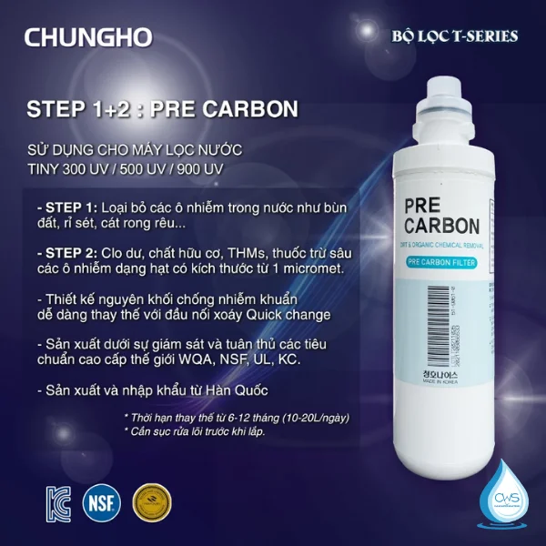 Cấu tạo và chức năng cho lõi lọc Chungho Pre Carbon