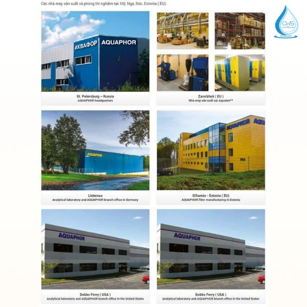 Hệ thống nhà máy sản xuất và nghiên cứu của Aquaphor tại châu Âu và Hoa Kỳ