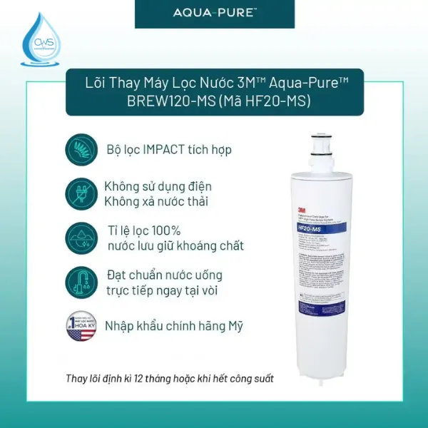 Lõi HF20-MS Thay Thế Cho Máy Lọc Nước 3M Aqua-Pure BREW120-MS