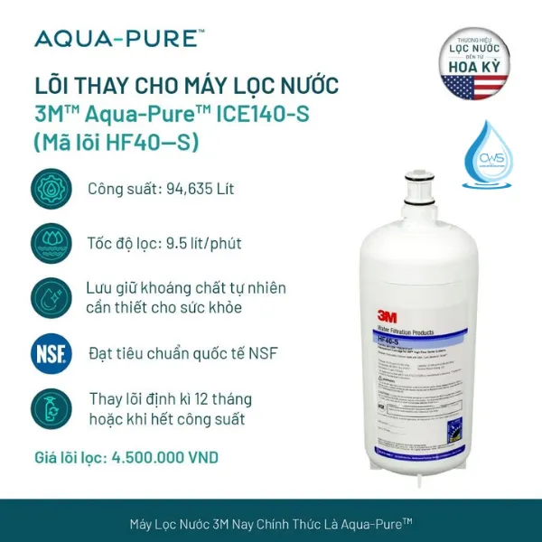 Lõi Lọc HF40-S Thay Thế Cho Máy Lọc Nước 3M Aqua-Pure ICE140-S