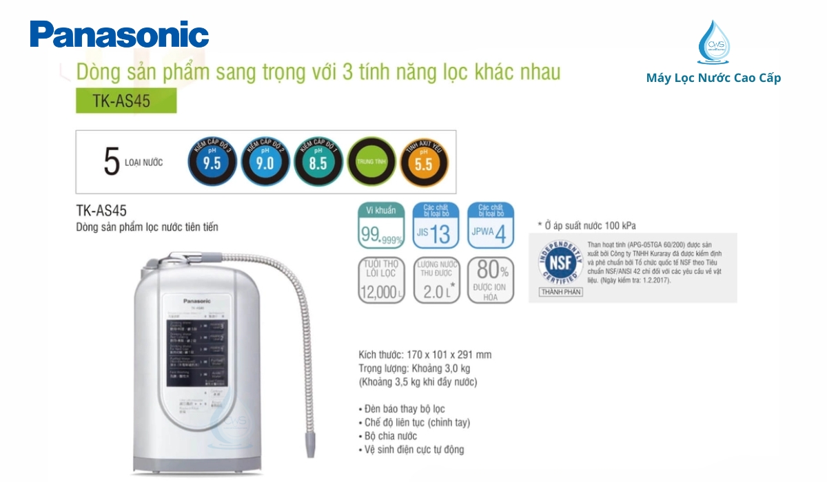 Panasonic Tk-AS45 cho ra 5 loại nước