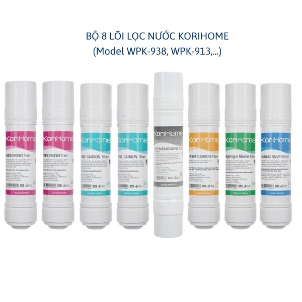 Bộ 8 Lõi Lọc KoriHome dùng cho máy lọc nước Korihome WPK-913, 916, 918, 938, 608, 818, G60...