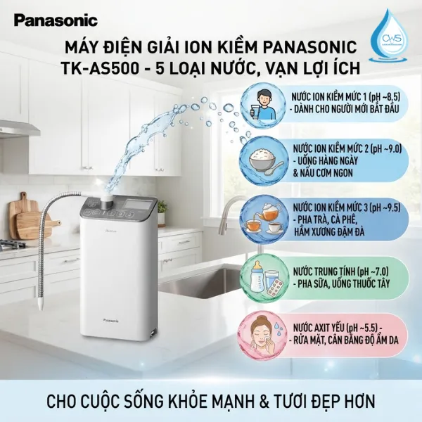 Máy Lọc Nước Ion Kiềm Panasonic TK-AS500 Tạo Ra 5 Mức Điện Phân Nước Đáp Ứng Đa Nhu Cầu