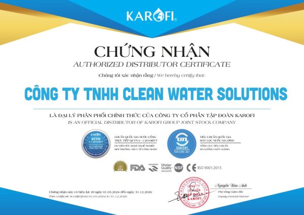 Chứng nhận đại lý phân phối chính hãng của tập đoàn Karofi