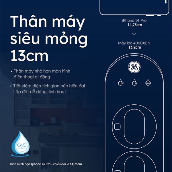 Thiết kế máy lọc nước GE GN610 với thân máy siêu mỏng