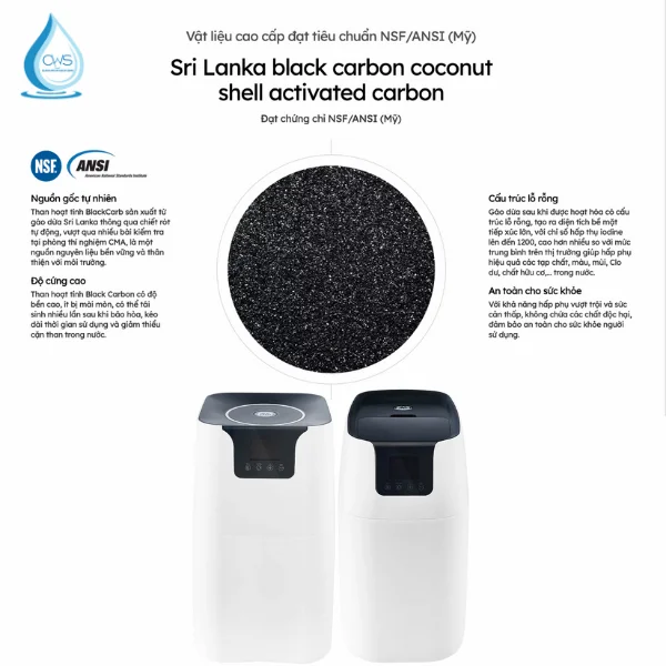 Chất liệu than hoạt tính BlackCarb đạt chuẩn NSF_ANSI trong hệ thống lọc tổng GE WH15A