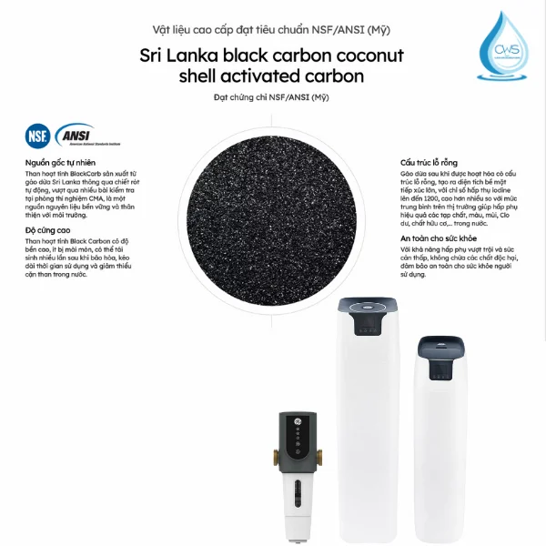 Chất liệu than hoạt tính BlackCarb đạt chuẩn NSF_ANSI trong hệ thống lọc tổng GE WH30A