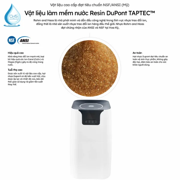 Vật liệu làm mềm nước Resin DuPont TAPTEC đạt chuẩn NSF/ANSI