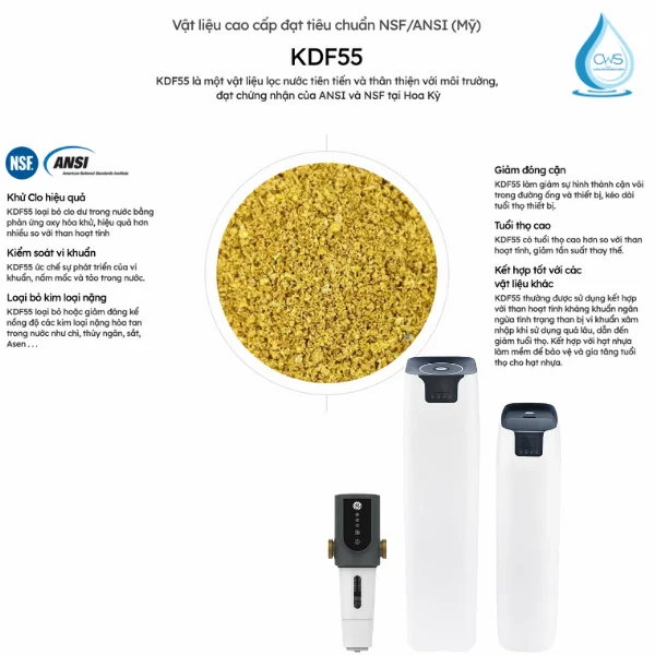 Vật liệu lọc KDF55 đạt chứng nhận NSF_ANSI trong hệ thống lọc tổng GE WH30A
