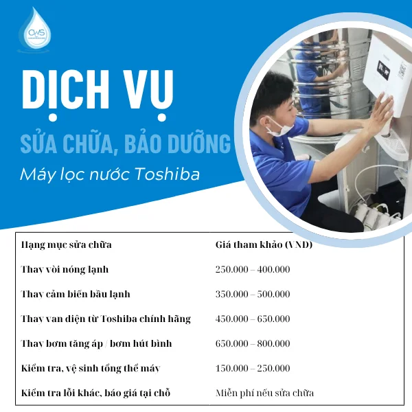 Bảng giá bảo dưỡng máy lọc nước Toshiba