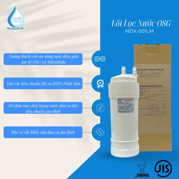 Lõi Lọc Nước OSG NDX-501LM Tương Thích Với Các Dòng Máy Điện Giải Để Gầm OSG, Mitsubishi