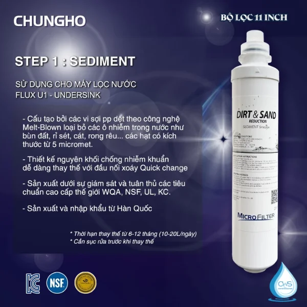 Cấu tạo và chức năng lõi lọc nước Chungho UF1 Sediment