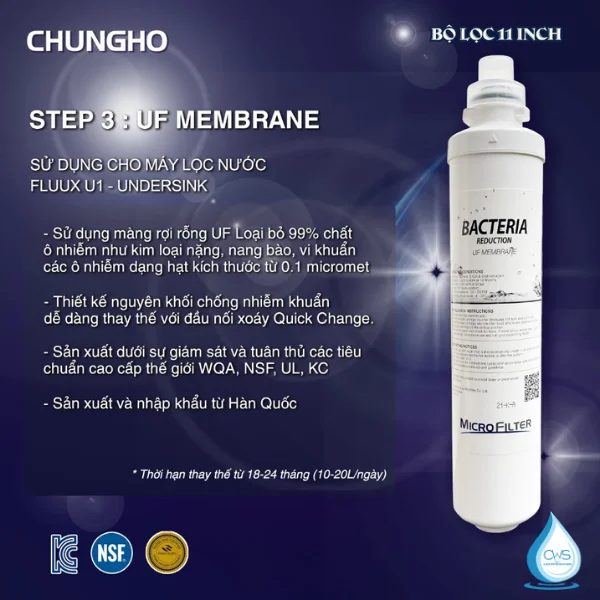 Cấu tạo và chức năng lõi lọc nước Chungho UF1 UF Membrane