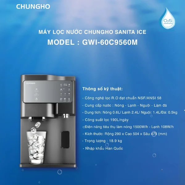Thông số kỹ thuật máy lọc nước Chungho Sanita Ice