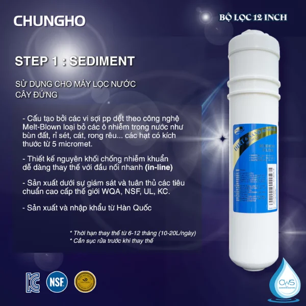 Chức năng của lõi lọc nước Chungho WHI Caffe 700 - Sediment