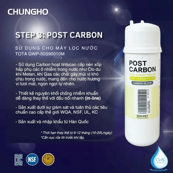 Chức năng của lõi lọc nước Post Carbon Chungho TOTA