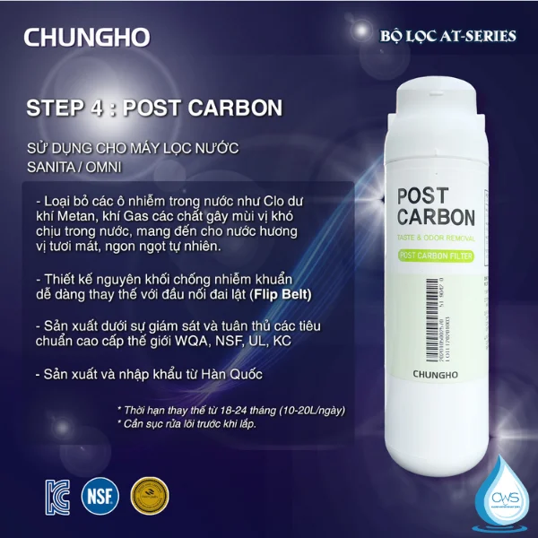Chức năng lõi lọc Post Carbon Chungho Sanita