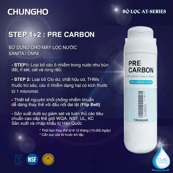 Chức năng lõi lọc Pre Carbon Chungho Sanita