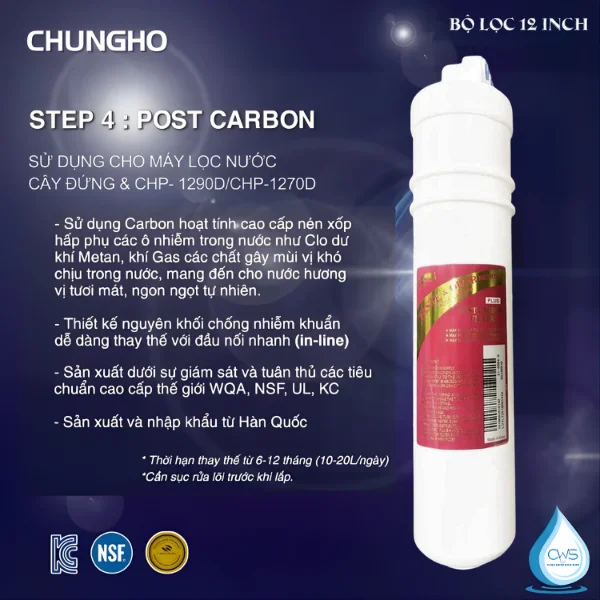 Chức năng lõi lọc nước Post Carbon WHI Caffe 700