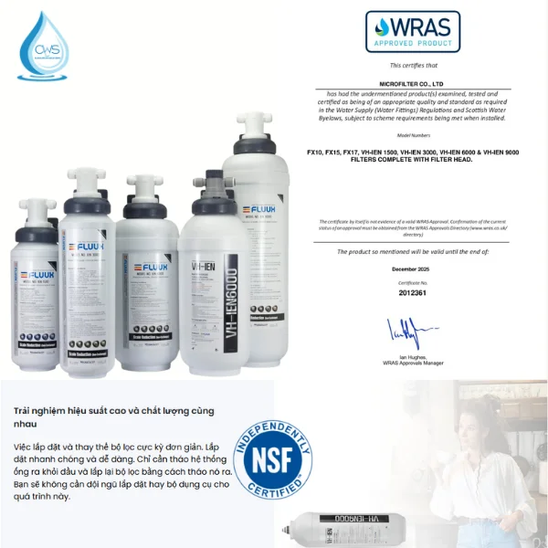 Chứng nhận WRAS cho các dòng máy lọc nước thương mại MicroFilter
