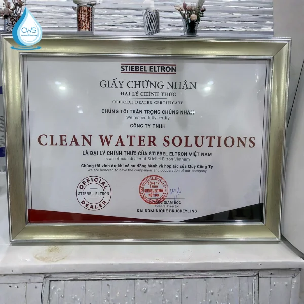 Chứng nhận đại lý phân phối máy lọc nước Stiebel Eltron cho Clean Water Solutions