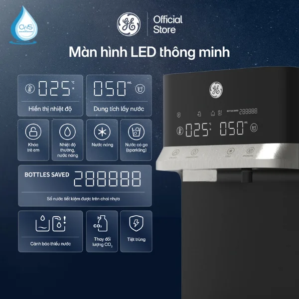 Màn hình LED máy lọc nóng lạnh GE CTS20 hiển thị thông minh