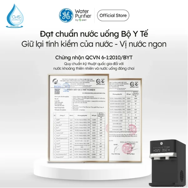 Phiếu thử nghiệm chất lượng nước máy lọc nóng lạnh GE CTS20 đạt chuẩn QCVN 6-1_2010_BYT