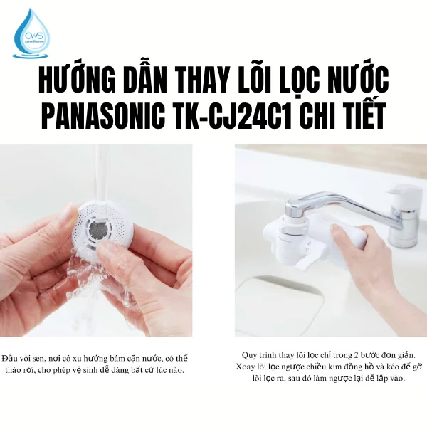 Các bước thay thế lõi lọc nước Panasonic TK-CJ24C1 chi tiết