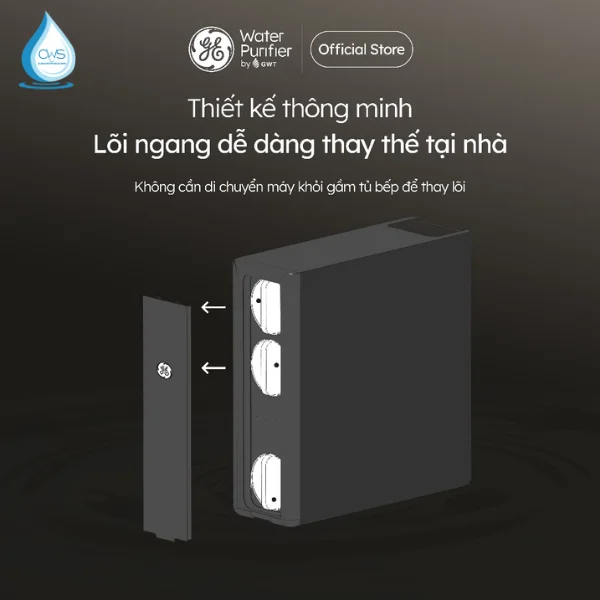 Lõi lọc nước GE DN810 thiết kế nằm ngang, thuận tiện thay thế