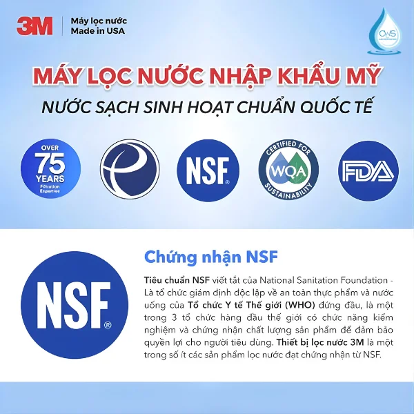 Các chứng nhận về chất lượng và sức khỏe của thương hiệu 3M Aqua-Pure