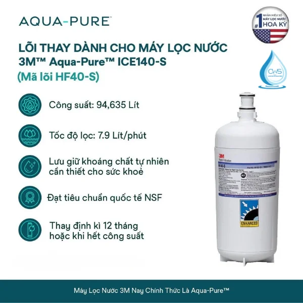 Lõi Lọc HF40-S Cho Máy Lọc Nước 3M Aqua-Pure ICE140S-WOI