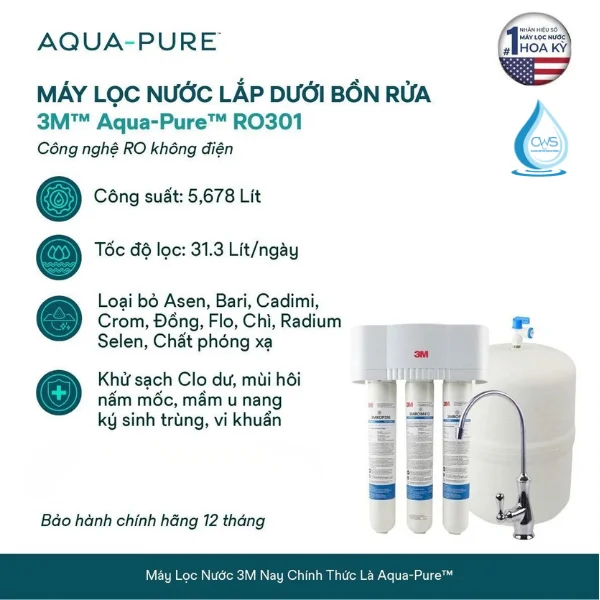 Máy Lọc Nước 3M Aqua-Pure RO301 - Công Nghệ RO Không Dùng Điện