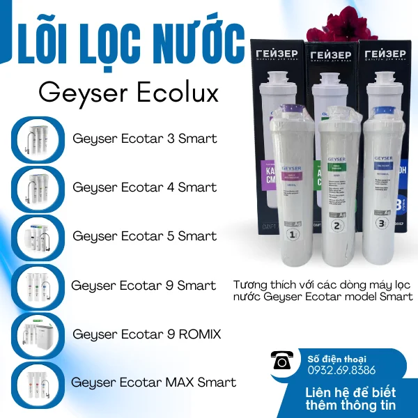Lõi Lọc Nước Geyser Ecolux Thay Thế Chính Hãng Cho Các Model Geyser Ecota