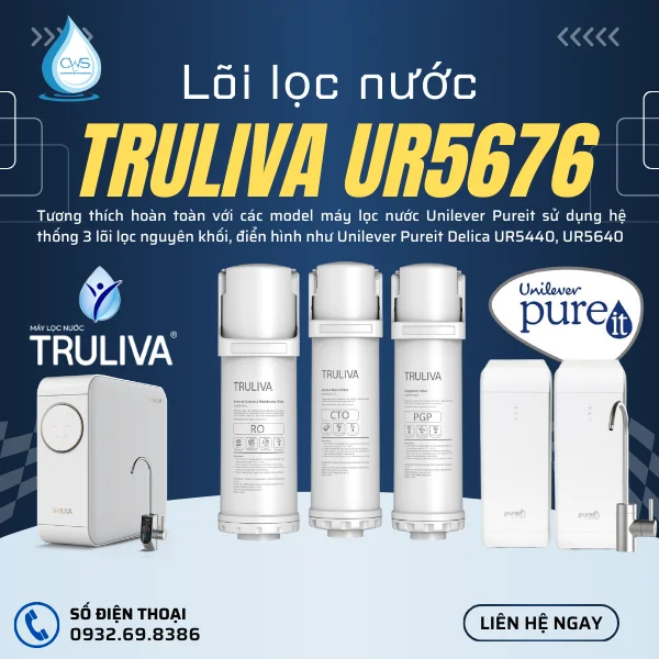 Lõi lọc nước Truliva UR5676 tương thích với một số model máy lọc nước Unilever Pureit Delica
