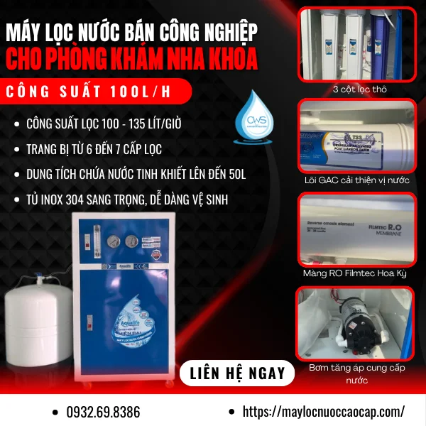 Máy lọc nước bán công nghiệp 100L – Đáp ứng quy mô phòng khám nha khoa lớn