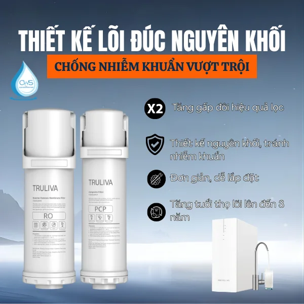 Thiết kế đúc nguyên khối của lõi lọc nước Truliva UR3626