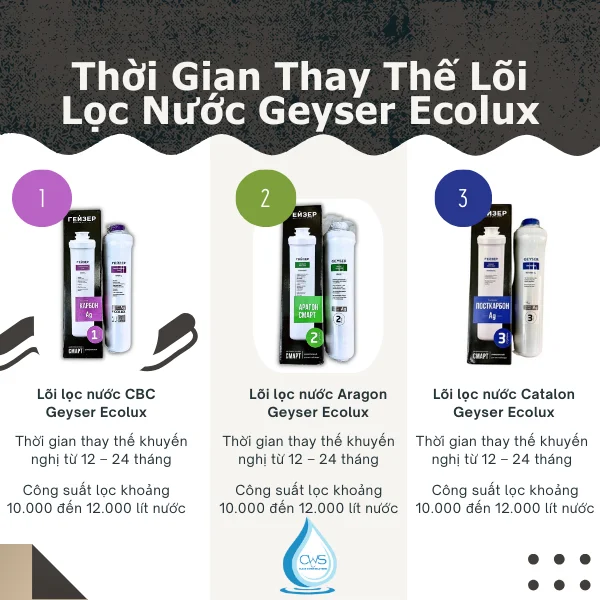 Thời Gian Thay Thế Lõi Lọc Nước Geyser Ecolux Theo Khuyến Cáo