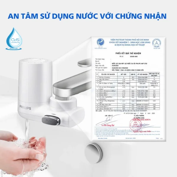 Bộ Lọc Nước Tại Vòi Philips AWP3753/98 Đảm Bảo Chất Lượng Nước Đạt Chuẩn QCVN 01-1/2018_BYT