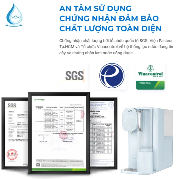 Các Chứng Nhận Về Chất Lượng Và Sức Khỏe Của Máy Lọc Nóng Lạnh Philips ADD6912