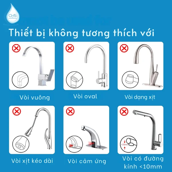 Các Kiểu Vòi Không Tương Thích Với Bộ Lọc Nước Tại Vòi Philips AWP3705P1/90