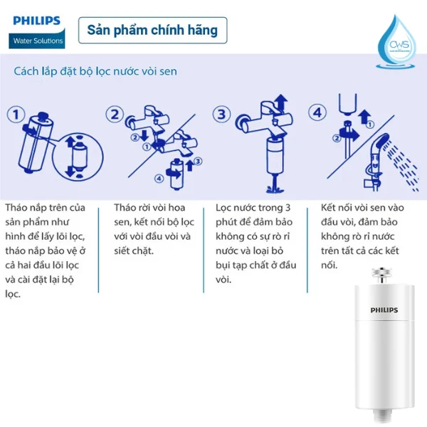 Hướng Dẫn Các Bước Lắp Đặt Bộ Lọc Nước Vòi Sen Philips AWP1775WH/74