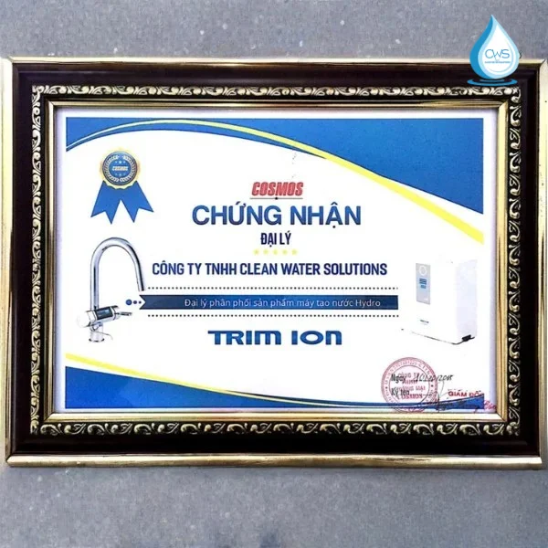 Chứng Nhận Đại Lý Phân Phối Chính Hãng Máy Lọc Nước Ion Kiềm Trim Ion Của Clean Water Solutions
