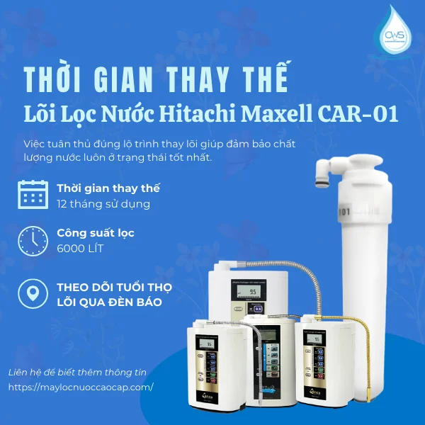 Thời Gian Thay Thế Lõi Lọc Nước Hitachi Maxell CAR-01 Đúng Theo Khuyến Cáo