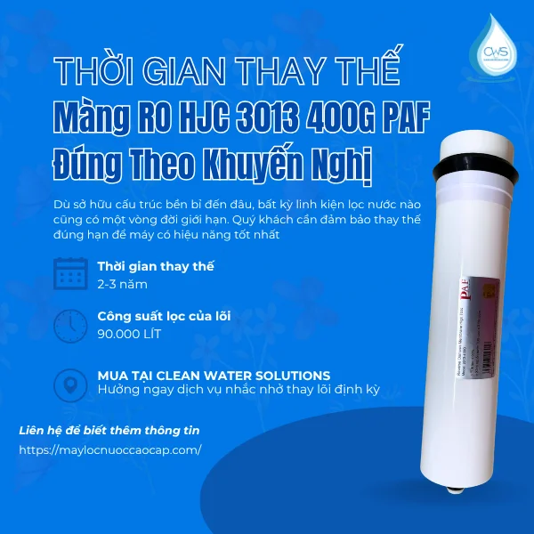 Thời Gian Thay Thế Màng RO HJC 3013 400G PAF Đúng Theo Khuyến Nghị