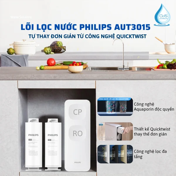 Lõi Lọc Nước Philips AUT3015 Thay Thế Đơn Giản Với Công Nghệ Quick Twist