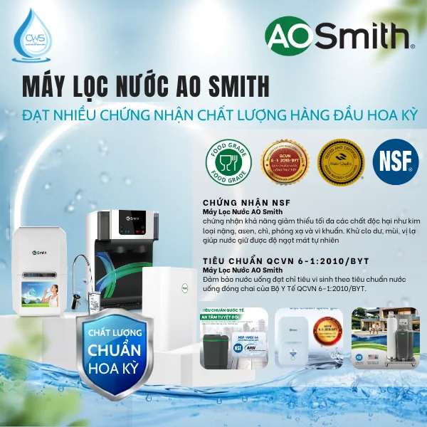 Máy Lọc Nước AO Smith Đạt Chứng Nhận Chất Lượng Hàng Đầu Hoa Kỳ
