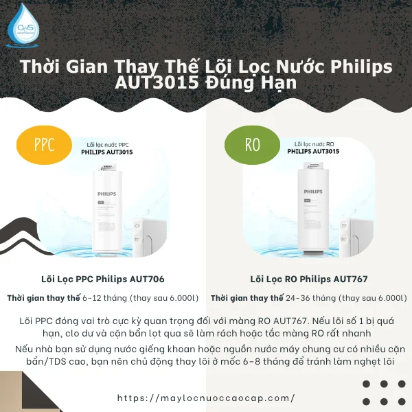 Thời Gian Thay Thế Lõi Lọc Nước Philips AUT3015 Đúng Hạn