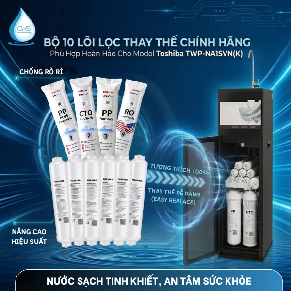 Bộ Lõi Lọc Nước Toshiba TWP-NA1SVN(K) - Combo 10 Lõi, Thiết Kế, Bao Bì Mới