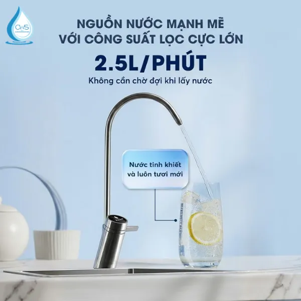 Công Suất Lọc Lên Đến 2.5L — Nước Tươi Mới Chảy Thẳng Từ Màng Đến Vòi